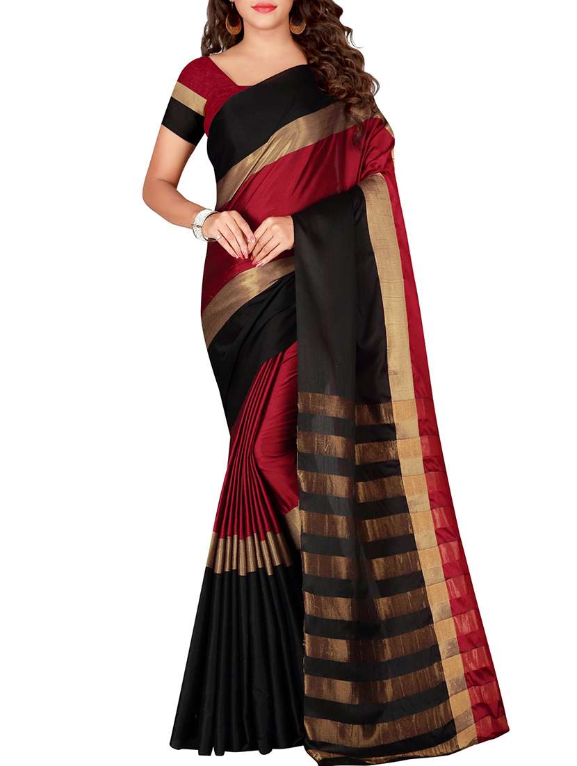 contrast border woven saree with blouse - 15849397 - Zoom Image - 0