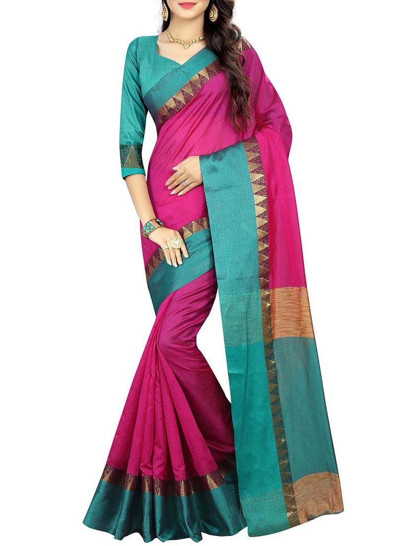 contrast border woven saree with blouse - 15849412 - Zoom Image - 0