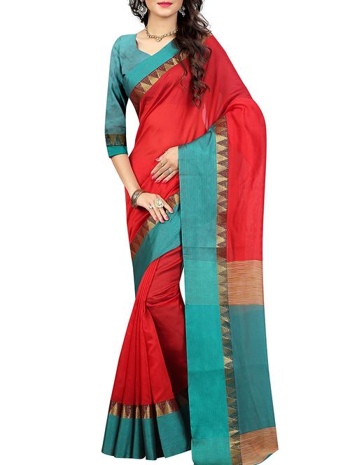 contrast border woven saree with blouse - 15849413 - Standard Image - 0