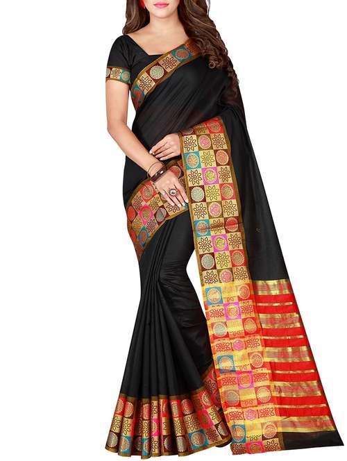 gold border woven saree with blouse - 15849428 - Standard Image - 0
