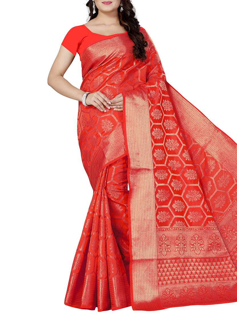 zari motif jacquard weave saree with blouse - 15849472 - Zoom Image - 0