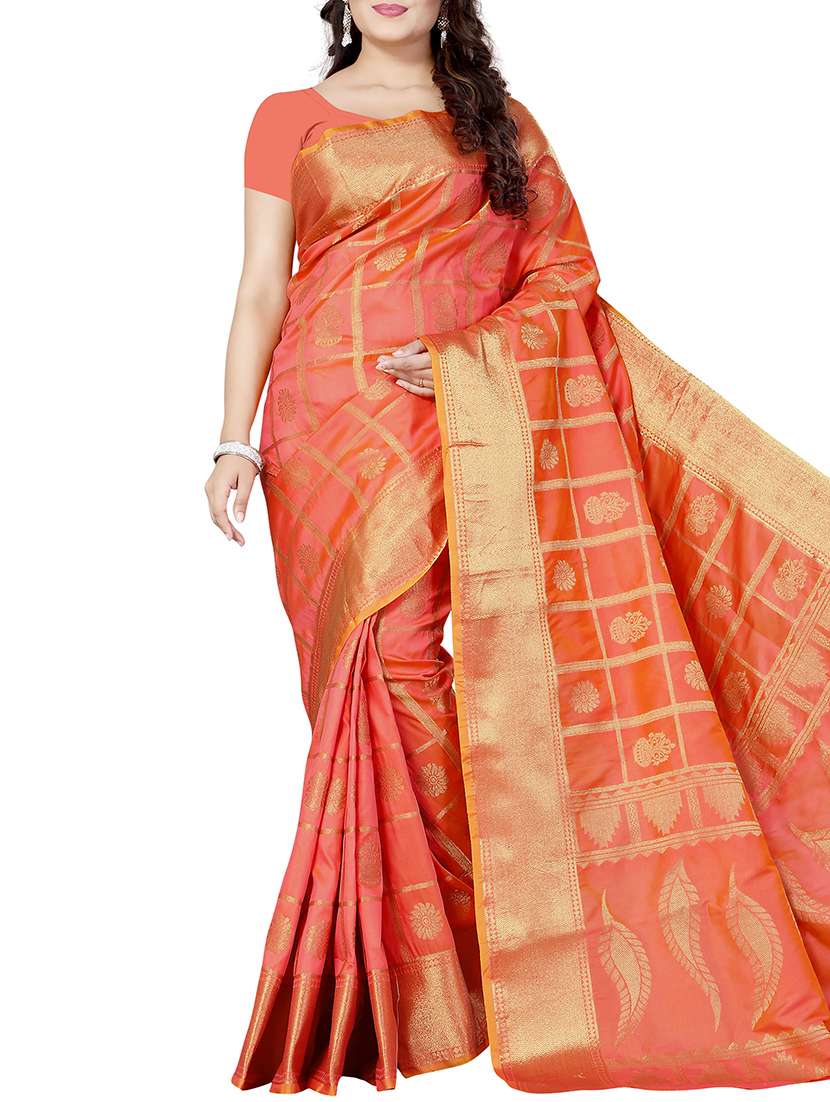 zari motif jacquard weave saree with blouse - 15849476 - Zoom Image - 0