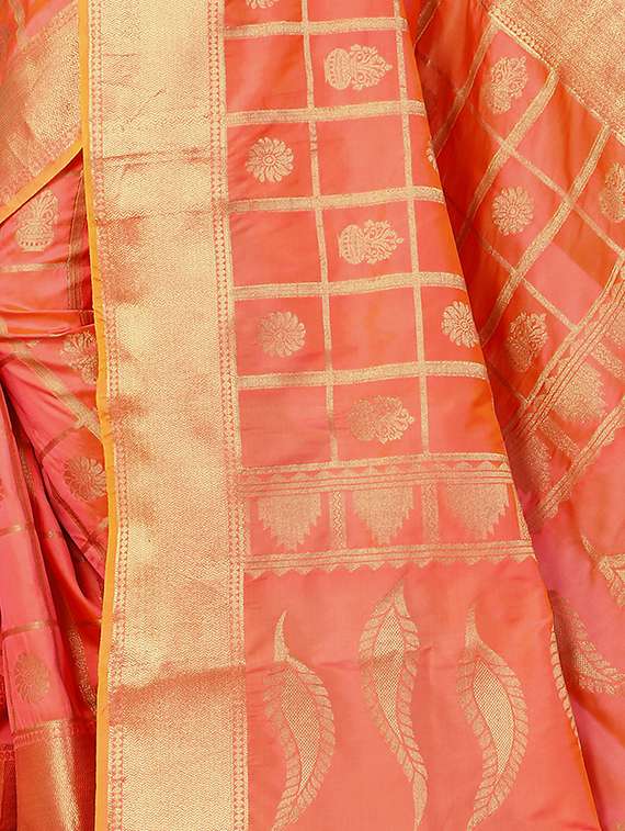 zari motif jacquard weave saree with blouse - 15849476 - Standard Image - 3