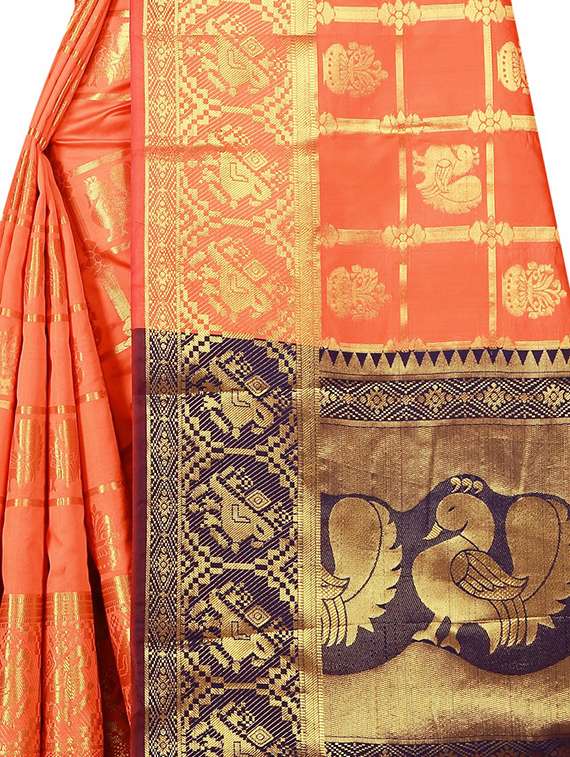 zari motif kanjivaram saree with blouse - 15849480 -  Standard Image - 3