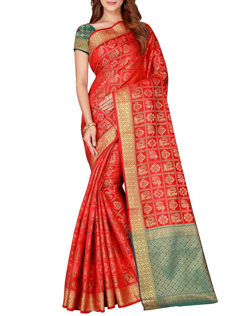traditional zari weave kanjivaram saree with blouse - 15849495 - Zoom Image - 0