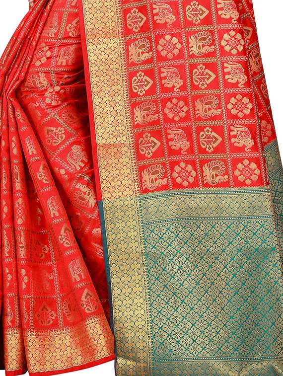 traditional zari weave kanjivaram saree with blouse - 15849495 - Standard Image - 3