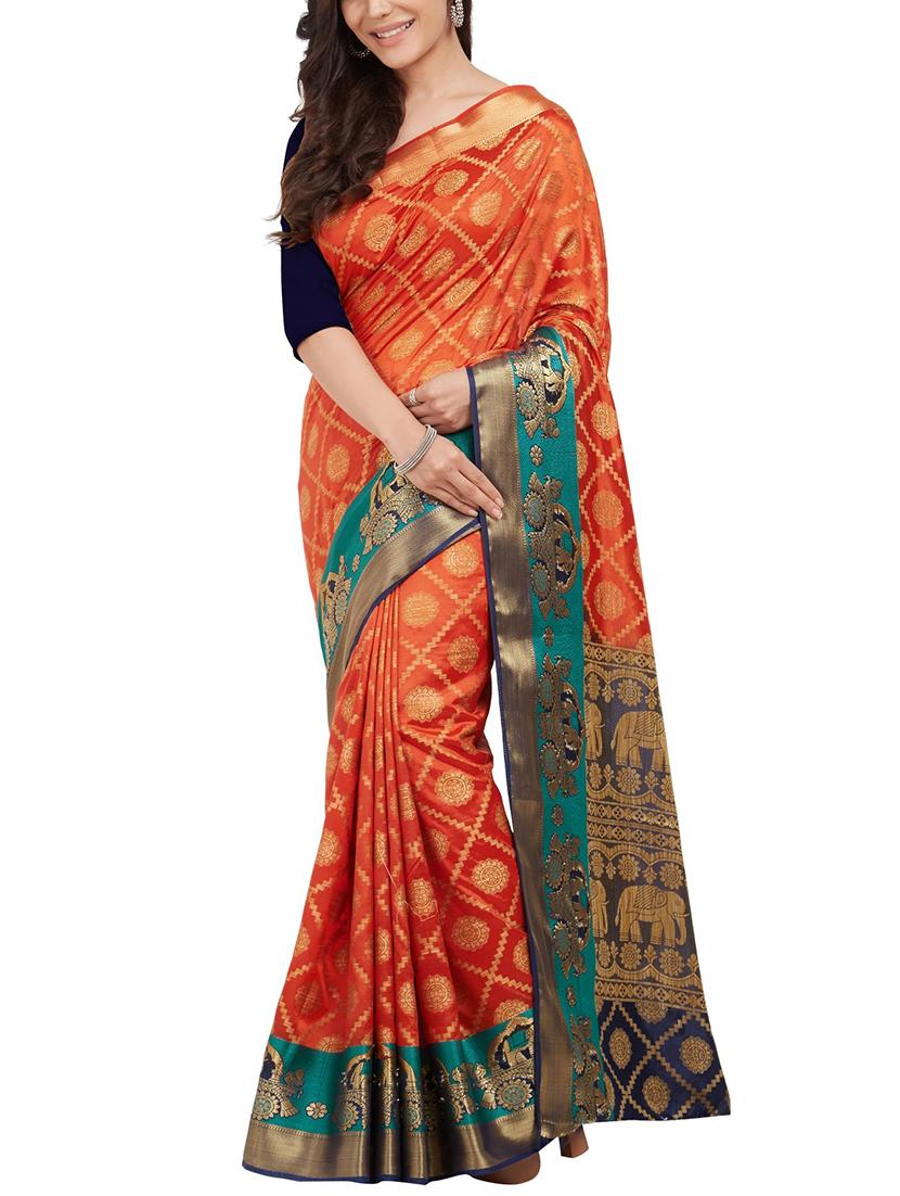 zari motif jacquard weave saree with blouse - 15849499 - Zoom Image - 0
