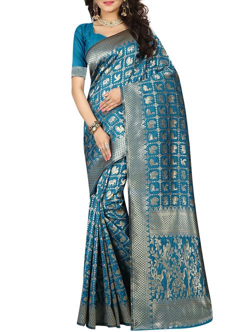zari motif jacquard weave saree with blouse - 15849500 - Standard Image - 0