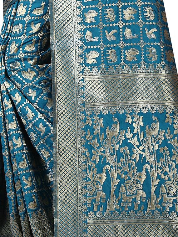 zari motif jacquard weave saree with blouse - 15849500 - Standard Image - 3