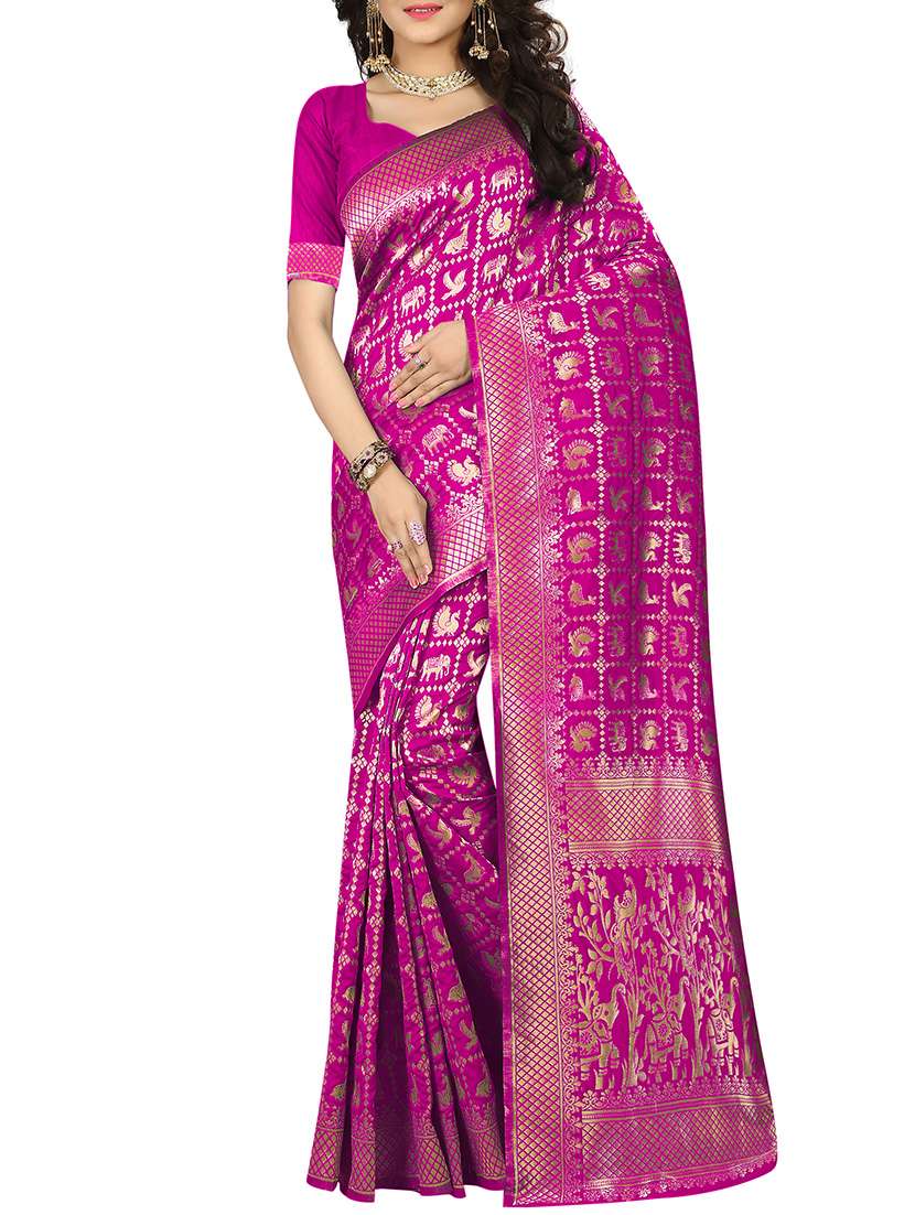 zari motif jacquard weave saree with blouse - 15849502 -  Zoom Image - 0