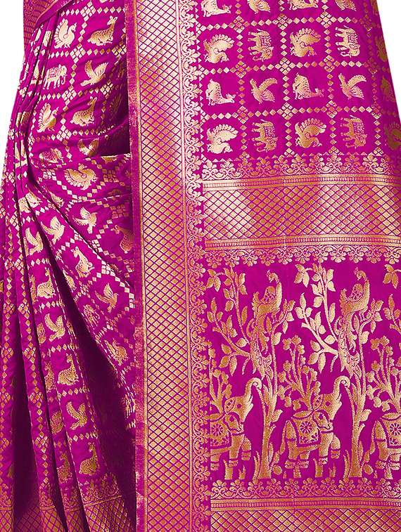 zari motif jacquard weave saree with blouse - 15849502 - Standard Image - 3