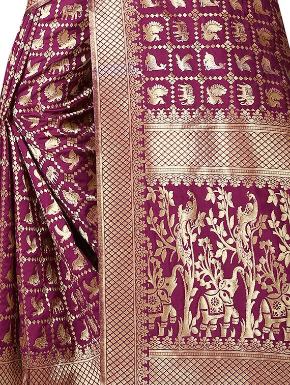 zari motif jacquard weave saree with blouse - 15849503 - Standard Image - 3