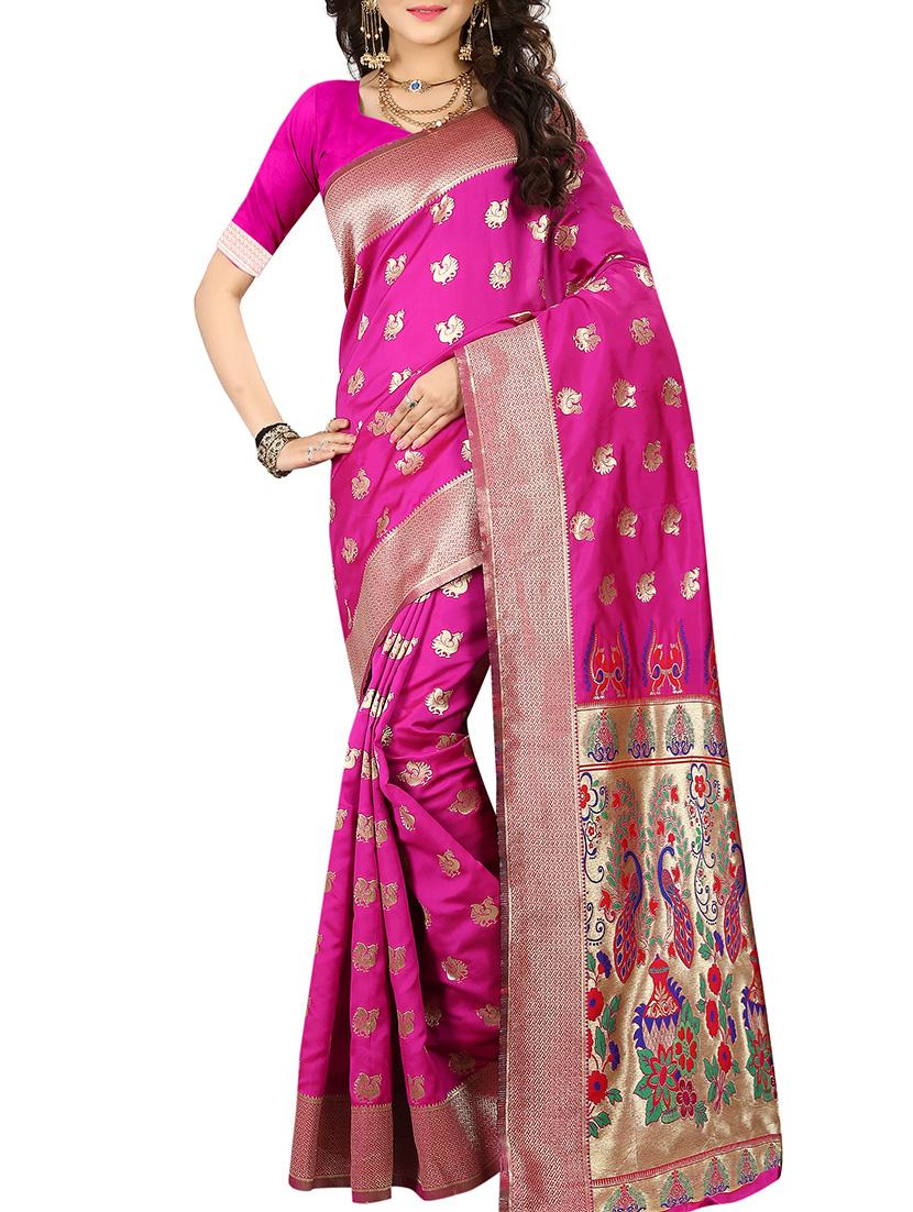 zari motif jacquard weave saree with blouse - 15849504 - Zoom Image - 0