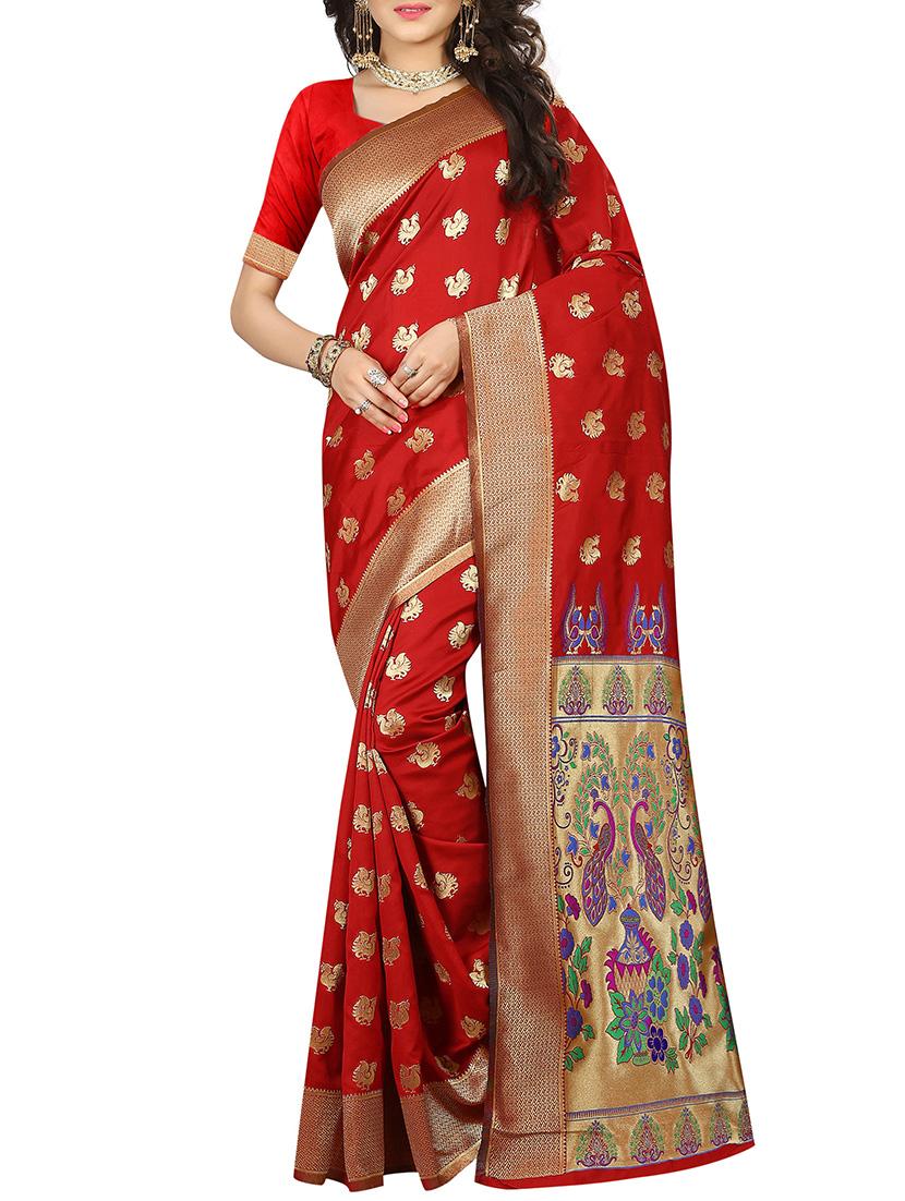 zari motif jacquard weave saree with blouse - 15849506 -  Zoom Image - 0