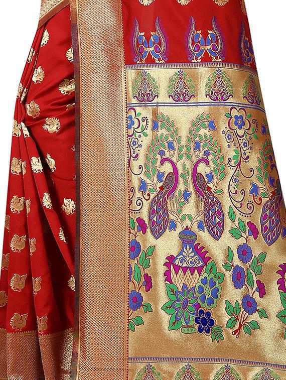 zari motif jacquard weave saree with blouse - 15849506 - Standard Image - 3