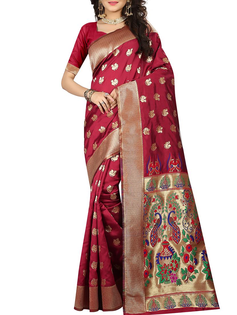 zari motif jacquard weave saree with blouse - 15849507 - Zoom Image - 0