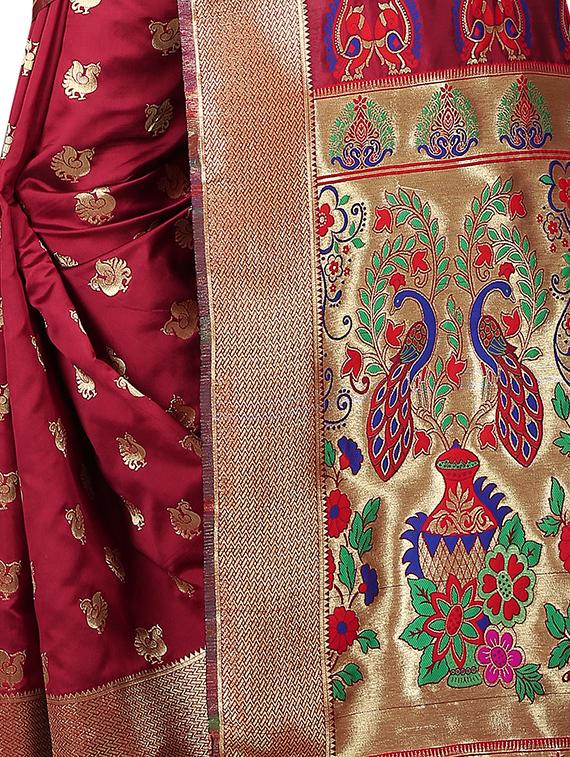 zari motif jacquard weave saree with blouse - 15849507 - Standard Image - 3