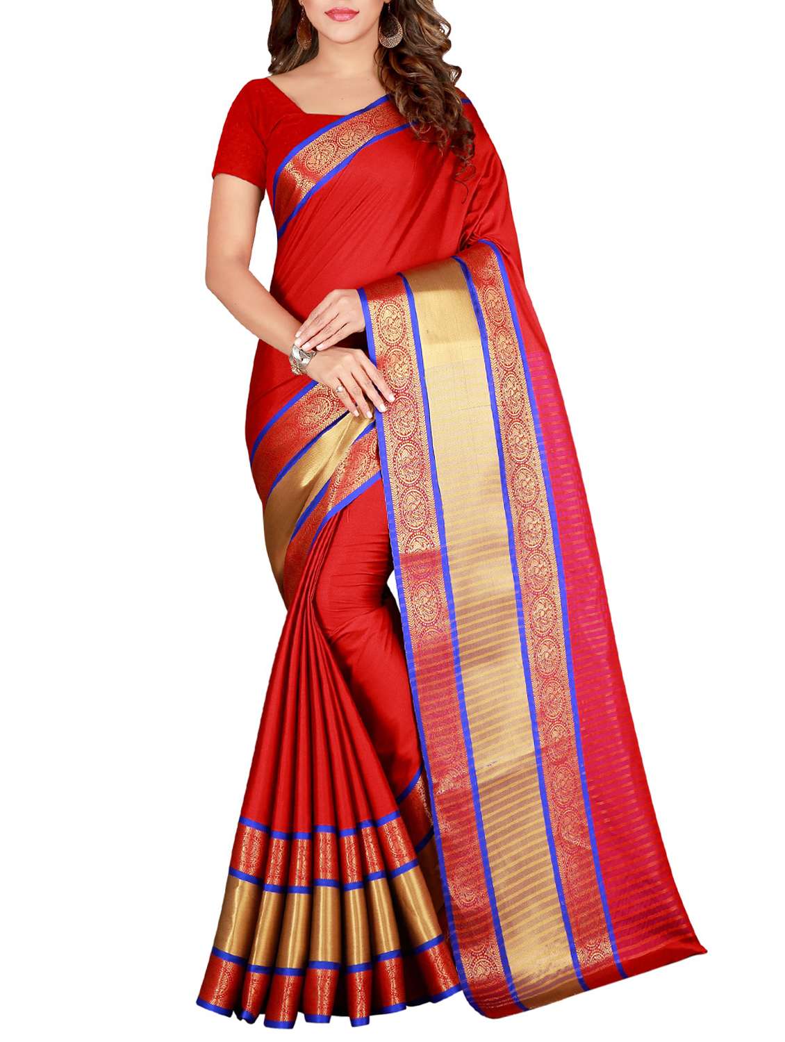 ethnic motif woven saree with blouse - 15849513 - Zoom Image - 0