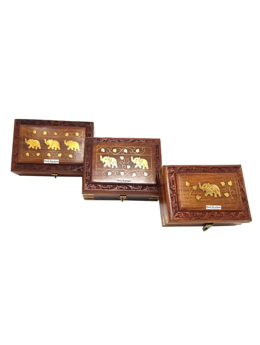 wooden handcrafted decorative jewellery storage box size(lxbxh-8x5x2.5) inch set of 3