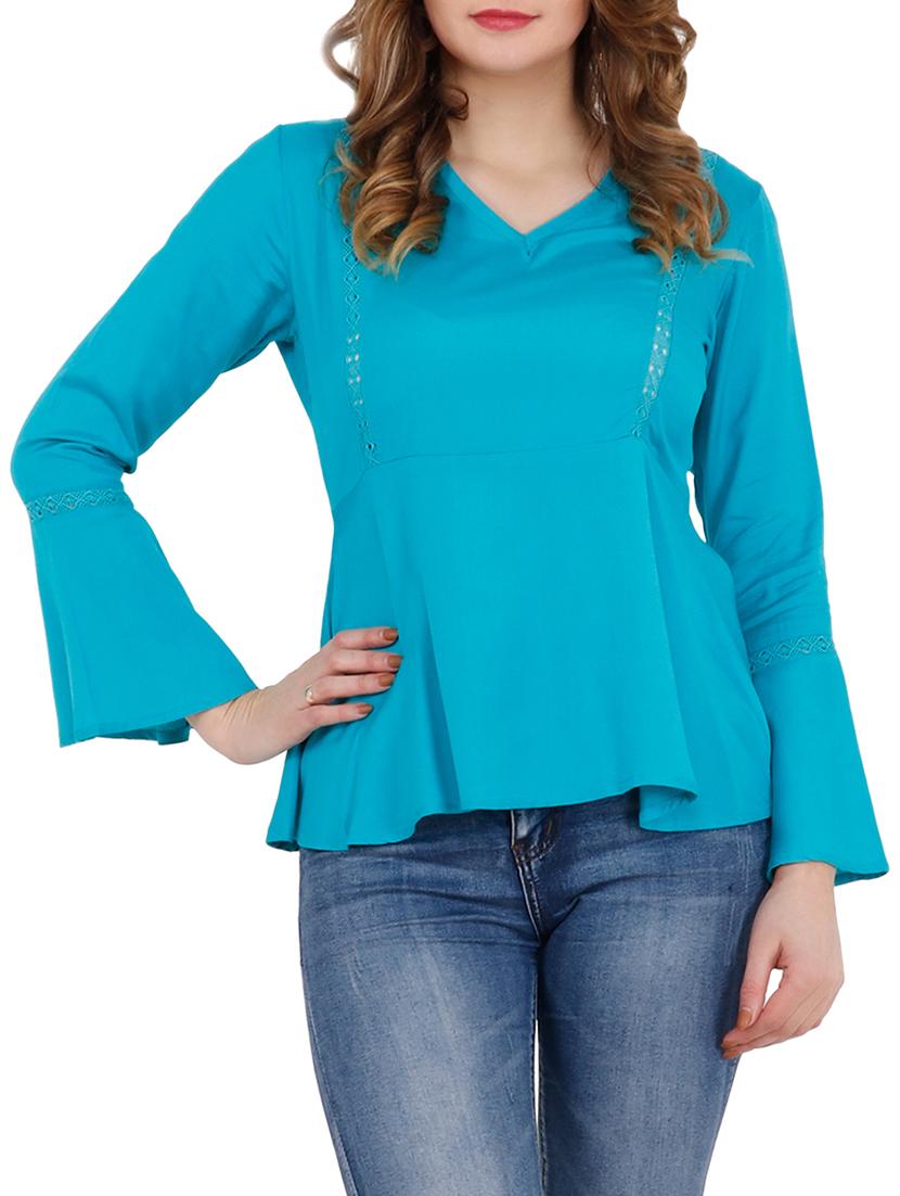 bell sleeved lace insert flared top - 15852020 -  Zoom Image - 0