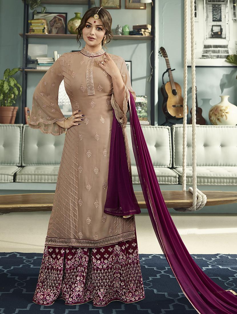 floral embroidered semi-stitched suit - 15852364 -  Zoom Image - 0
