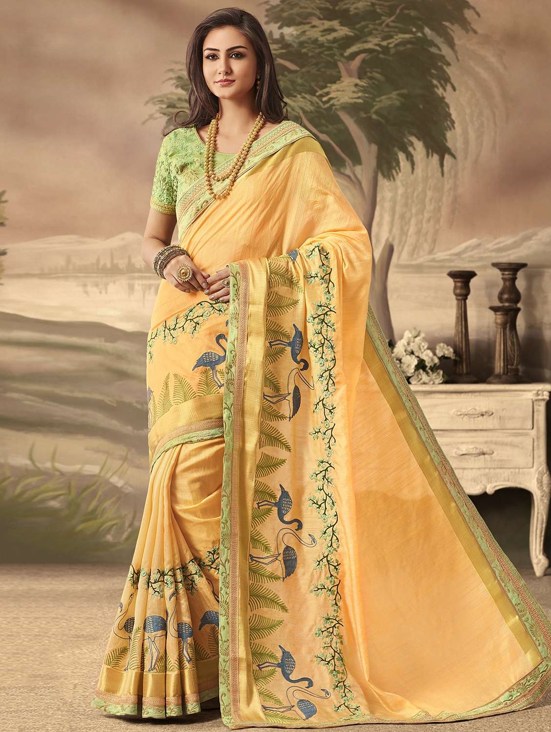 embroidered silk saree with blouse