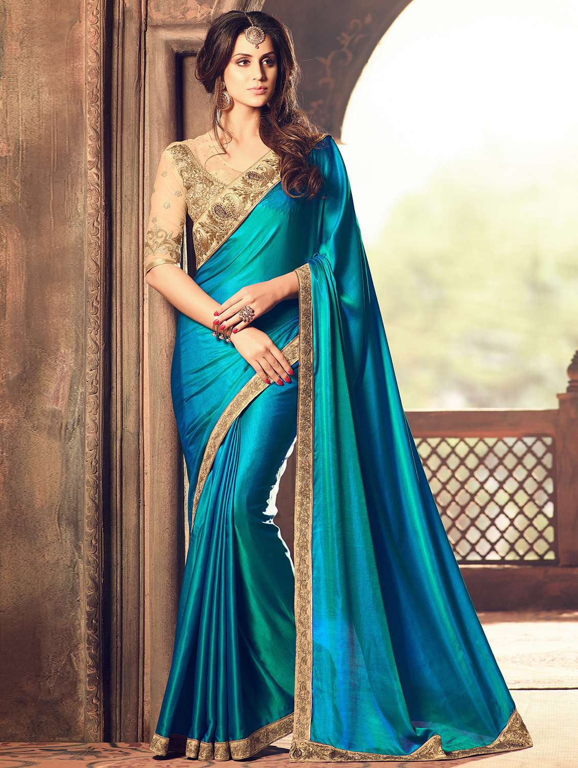 contrast border embroidered saree with blouse