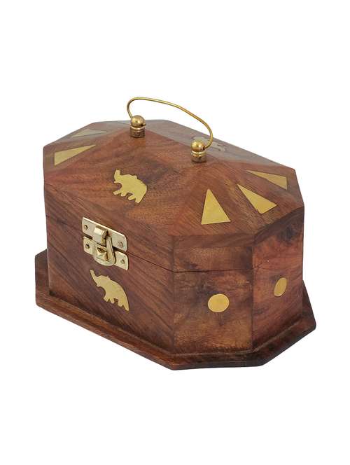 desi karigar wooden jewellery box with embossed brass elephant - 15854333 - Standard Image - 0