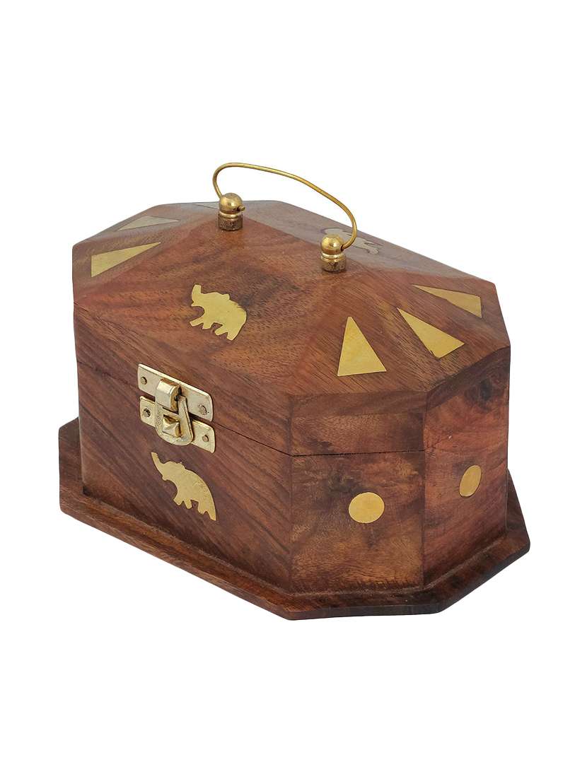 desi karigar wooden jewellery box with embossed brass elephant - 15854333 - Zoom Image - 0