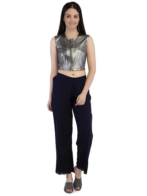zip-up metallic crop top - 15854710 - Standard Image - 3