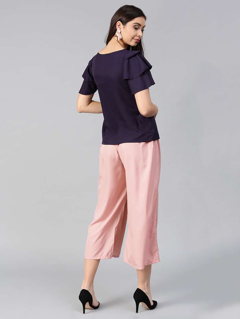 ruffle detail top and pleated trouser set
