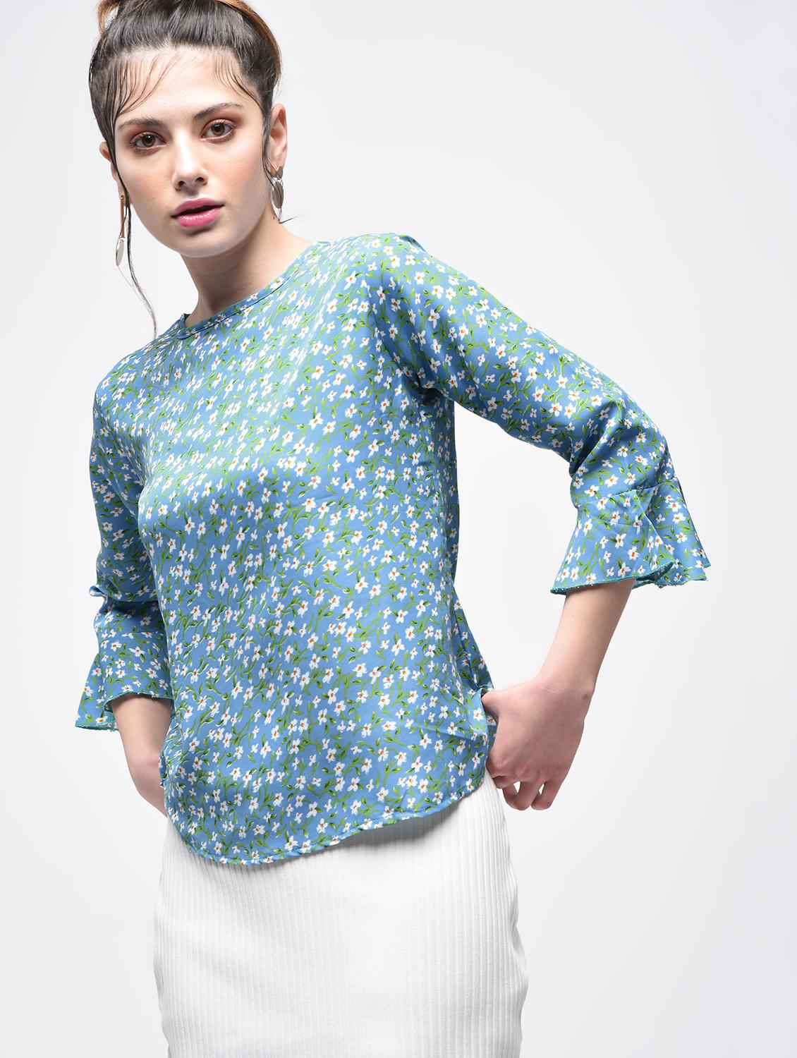 floral bell sleeved top - 15857049 - Zoom Image - 0