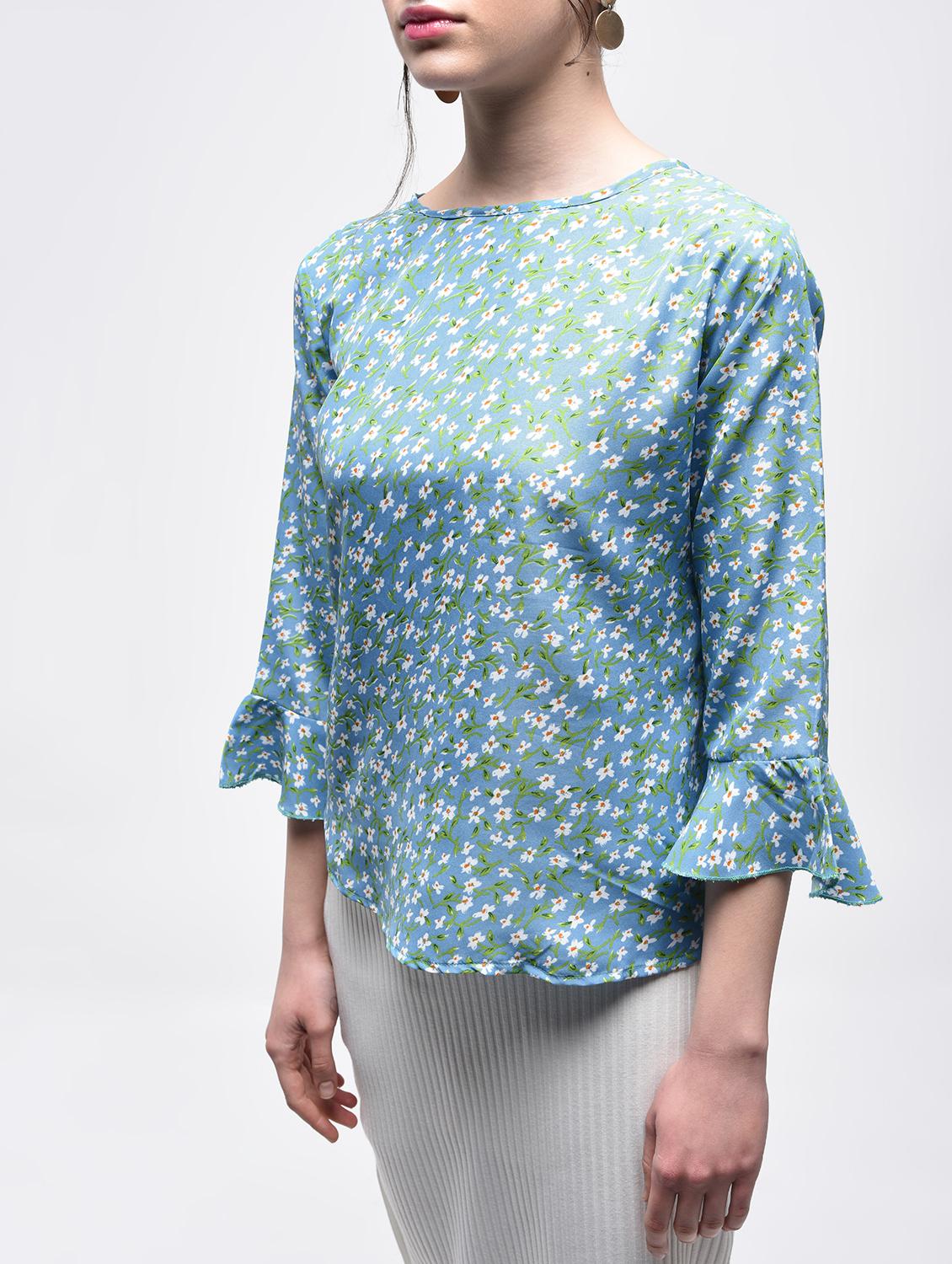 floral bell sleeved top - 15857049 - Standard Image - 3