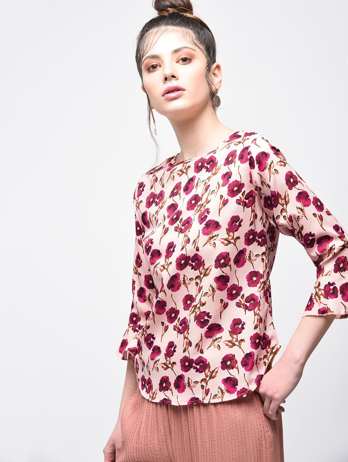 floral flared sleeved top - 15857051 - Zoom Image - 0