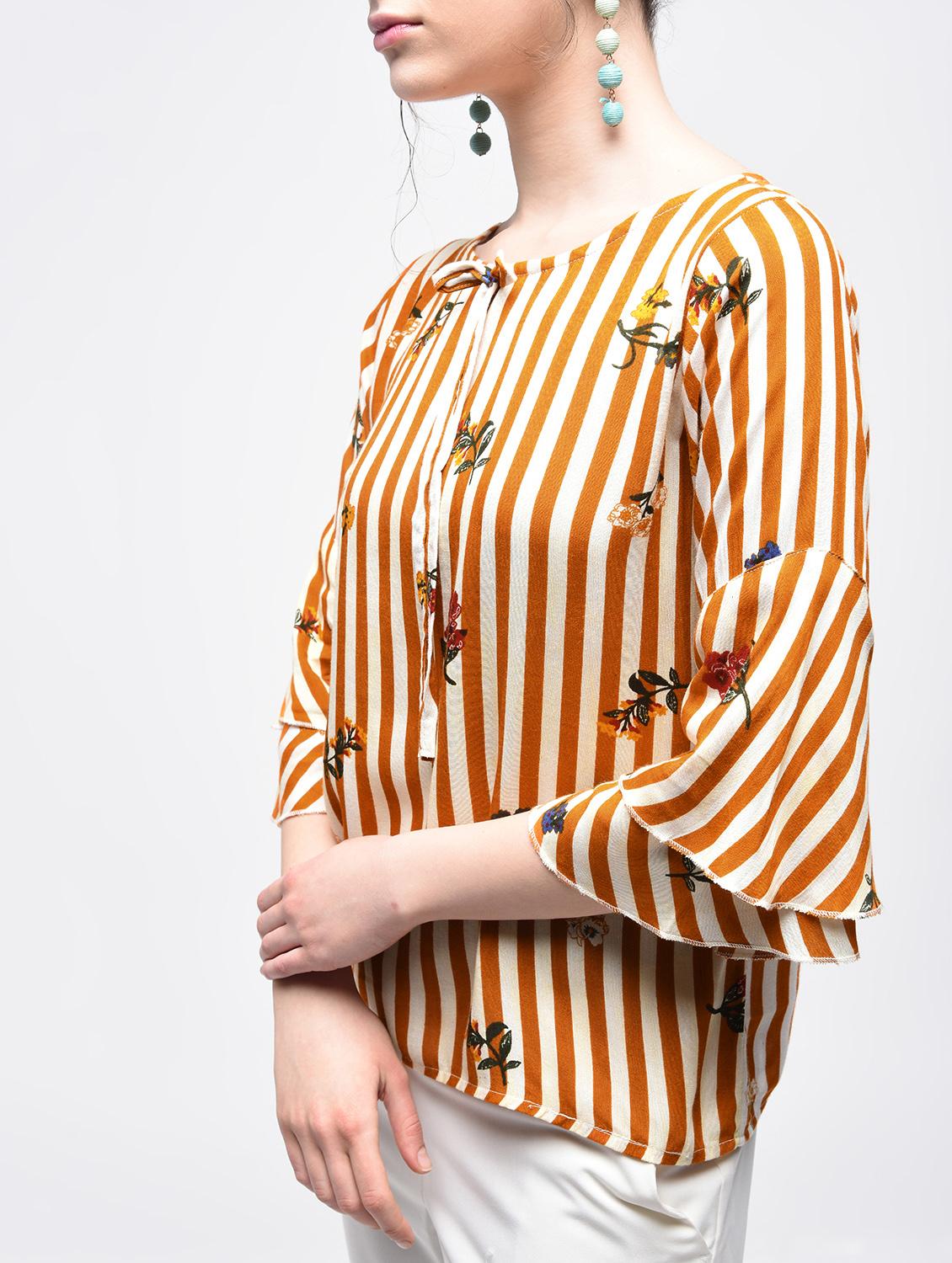 bell sleeved striped floral top - 15857055 - Standard Image - 3