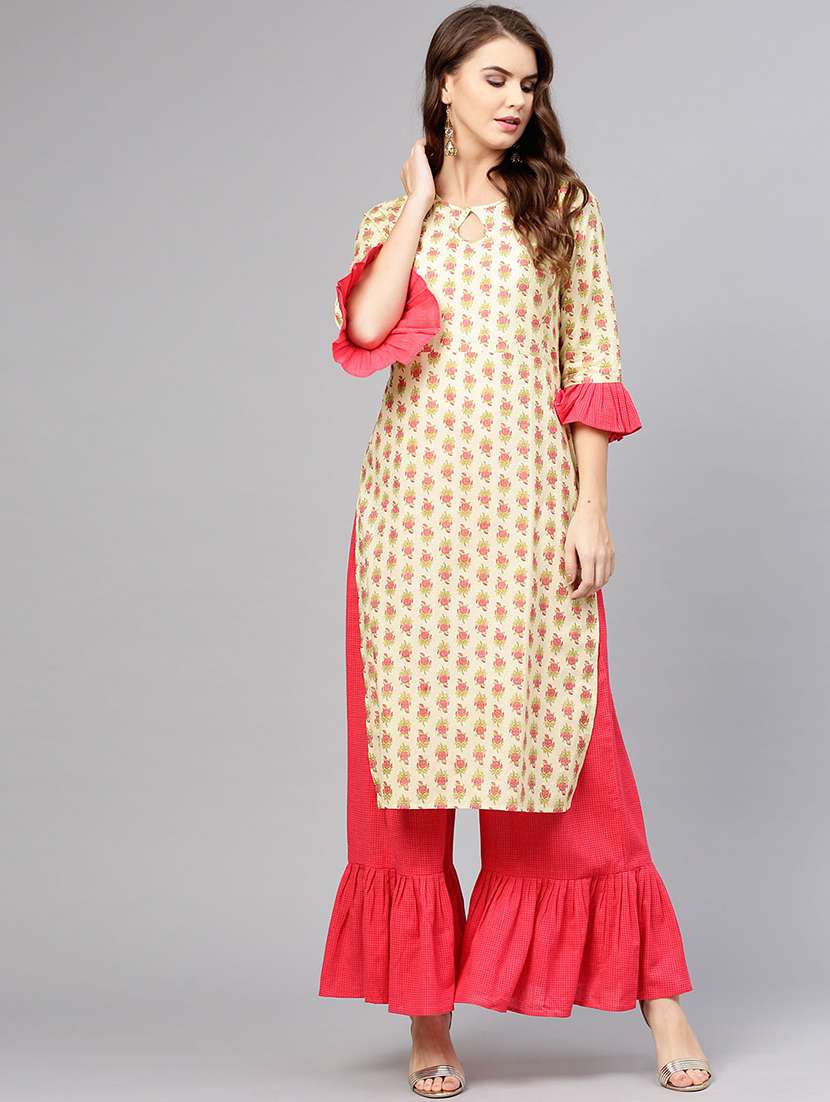 floral bell sleeved kurta palazzo set