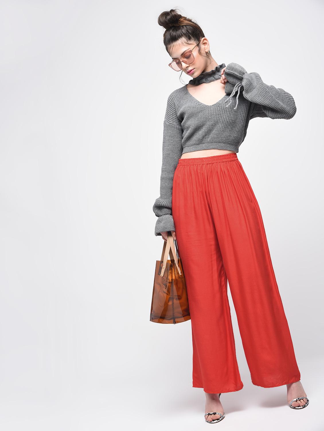 tomato red flared palazzo - 15857716 - Zoom Image - 0