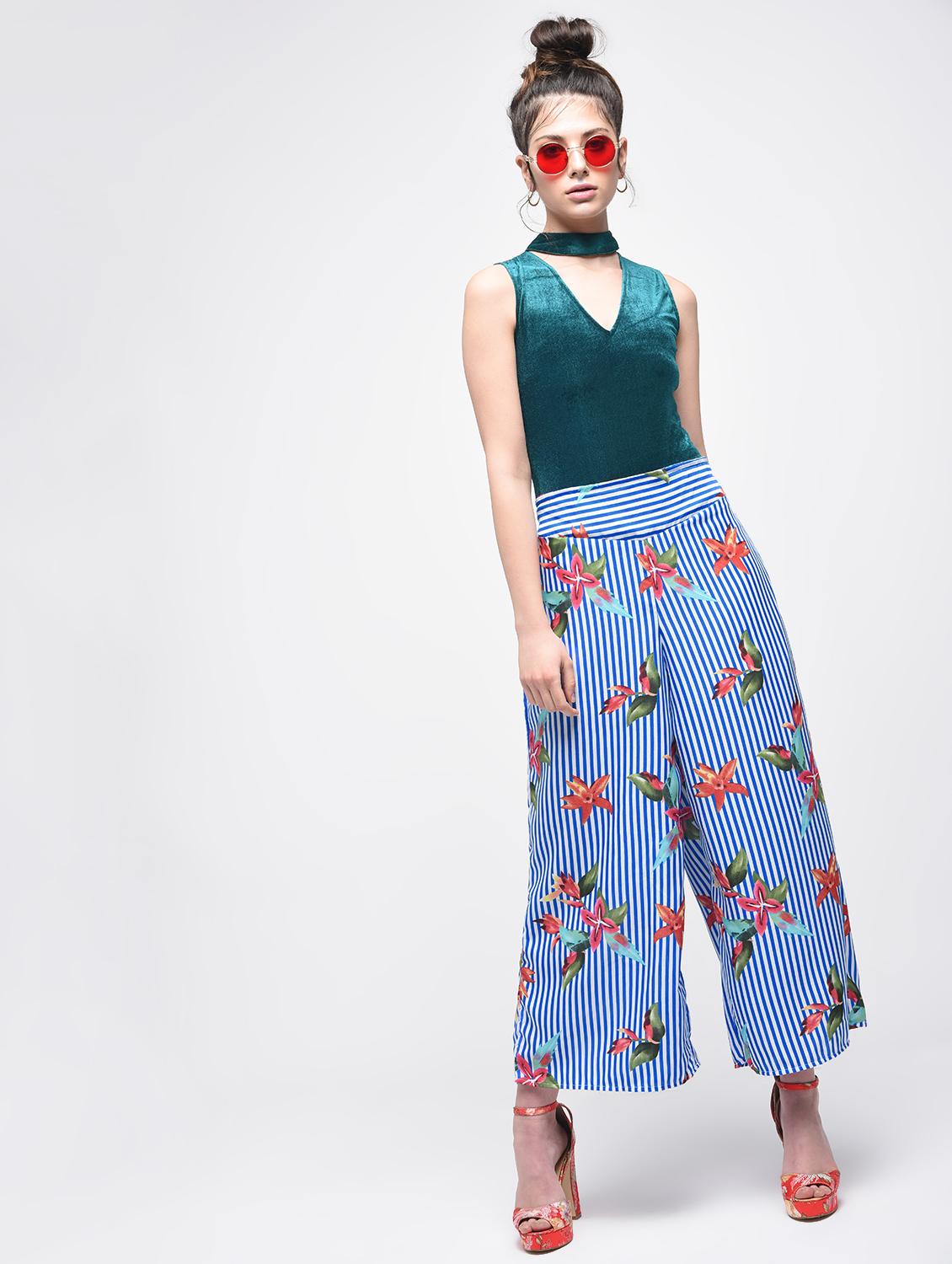 striped floral flared palazzo - 15857723 - Zoom Image - 0