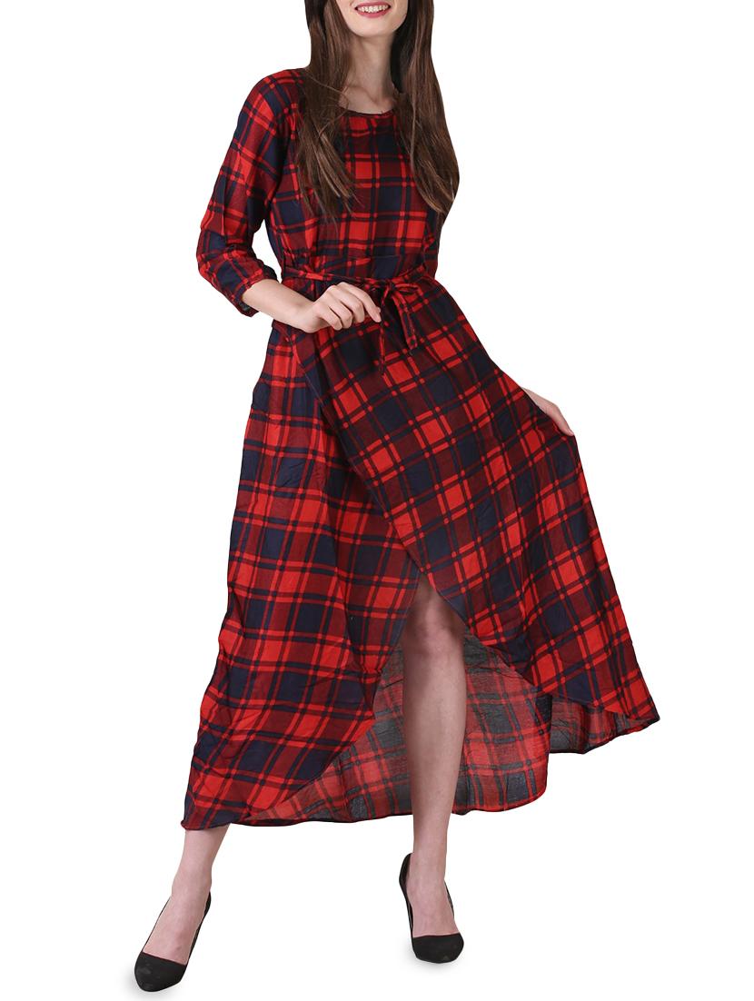 checkered wrap maxi dress - 15858241 -  Zoom Image - 0