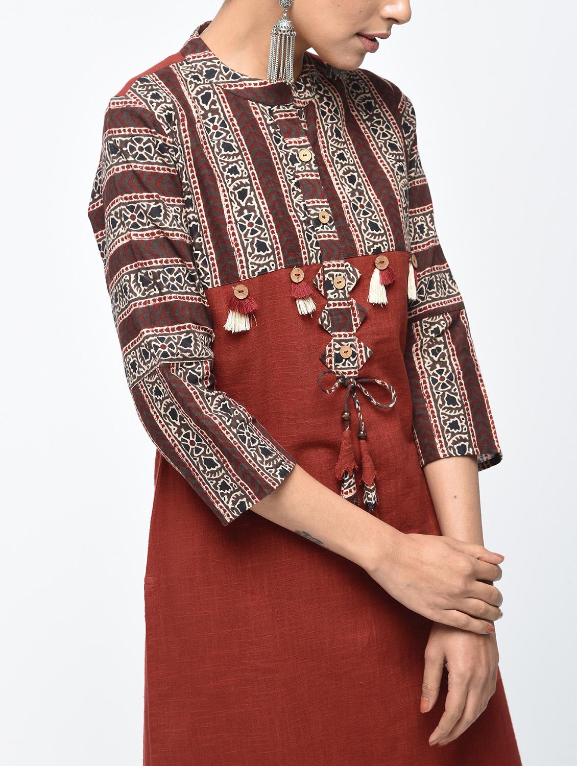 printed straight kurta with tassels - 15858494 - Standard Image - 3