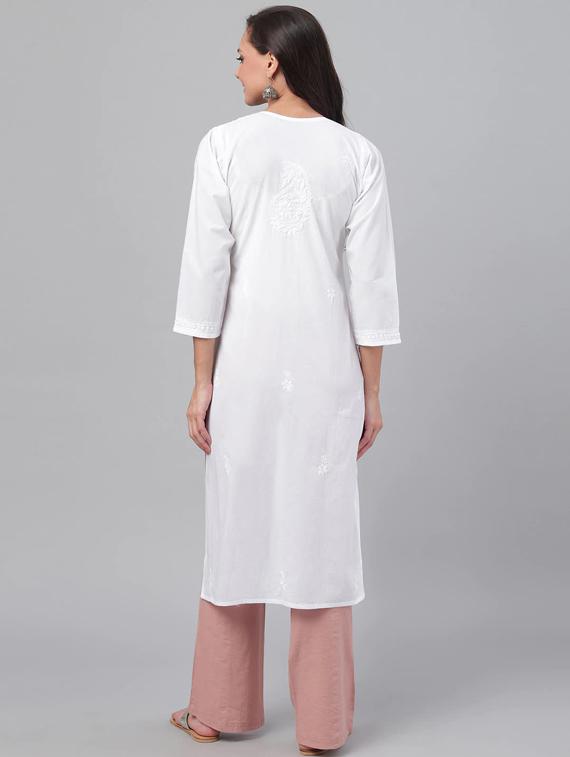 white long women chikankari cotton kurta - 15858684 - Standard Image - 3