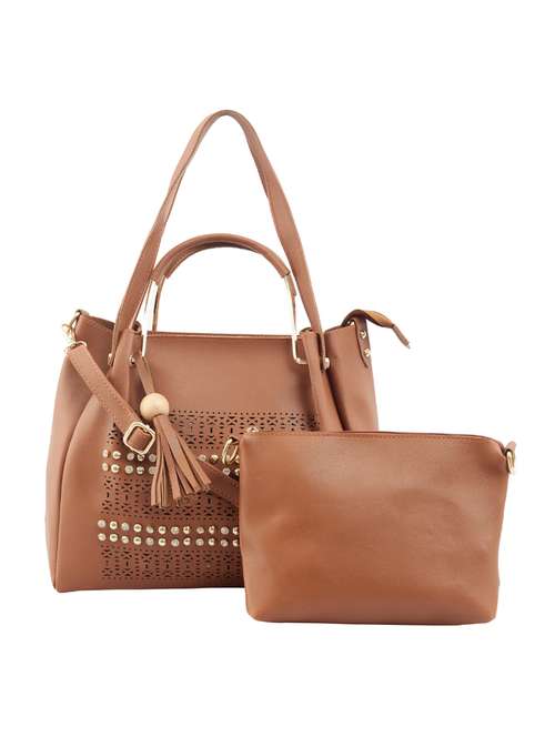 tan leatherette (pu) combo tote - 15859210 - Standard Image - 0