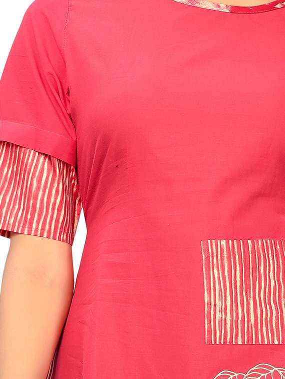 pink cotton aline kurti - 15859758 - Standard Image - 3