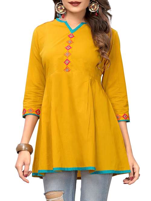 yellow cotton aline kurti - 15859759 - Standard Image - 0