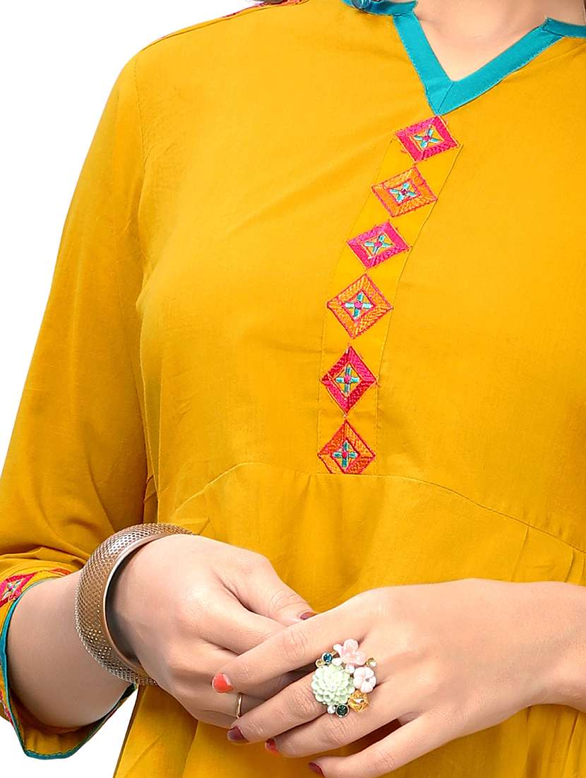 yellow cotton aline kurti - 15859759 - Standard Image - 3