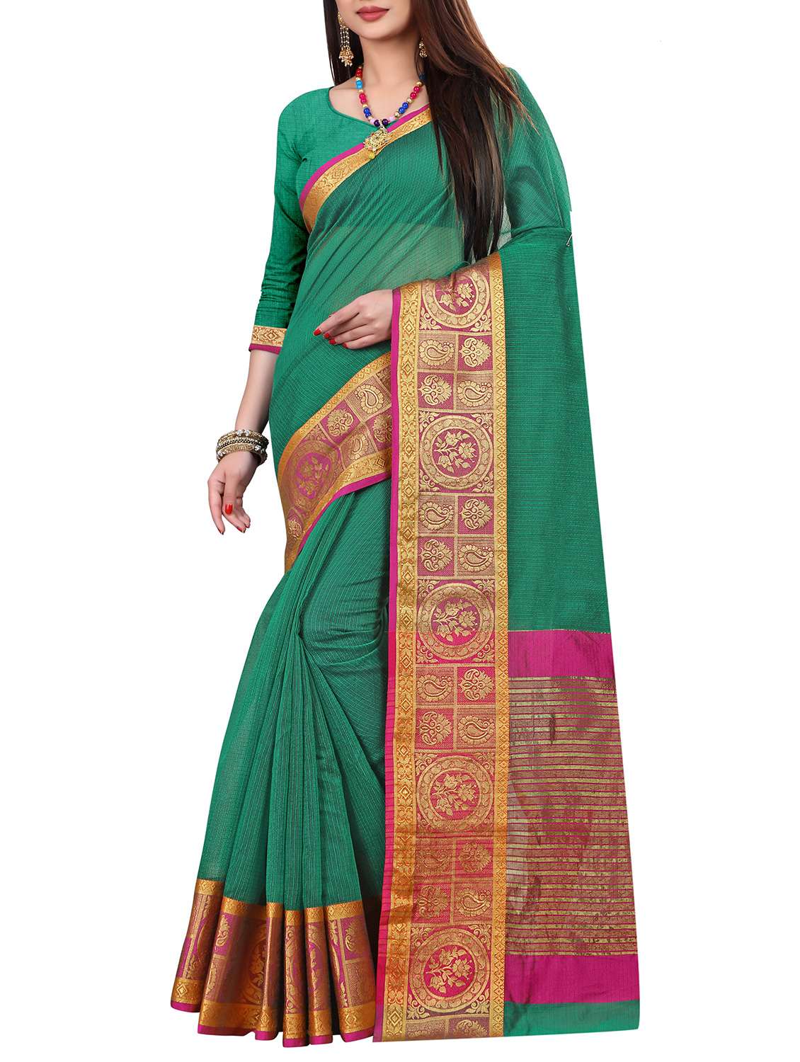 paisley zari border kota doria saree with blouse - 15860700 - Zoom Image - 0