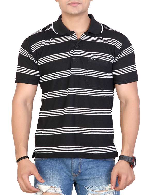 monochrome striped pocket t-shirt