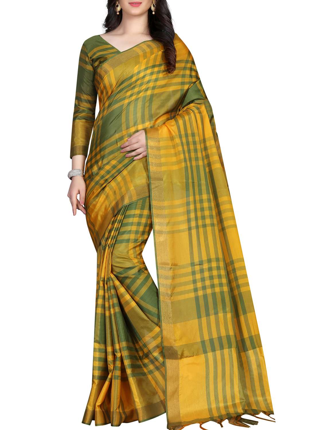 self design striped saree with blouse