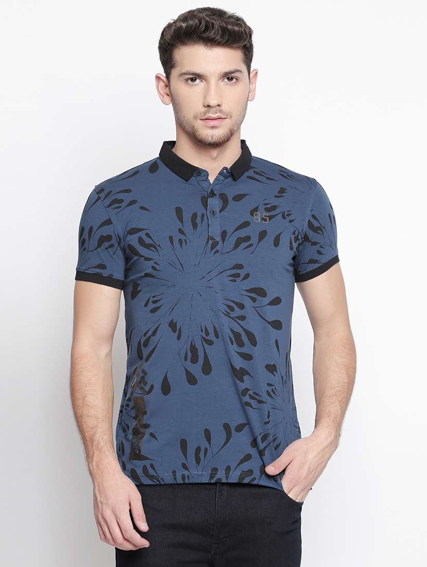 blue printed collared t-shirt - 15863811 - Zoom Image - 0