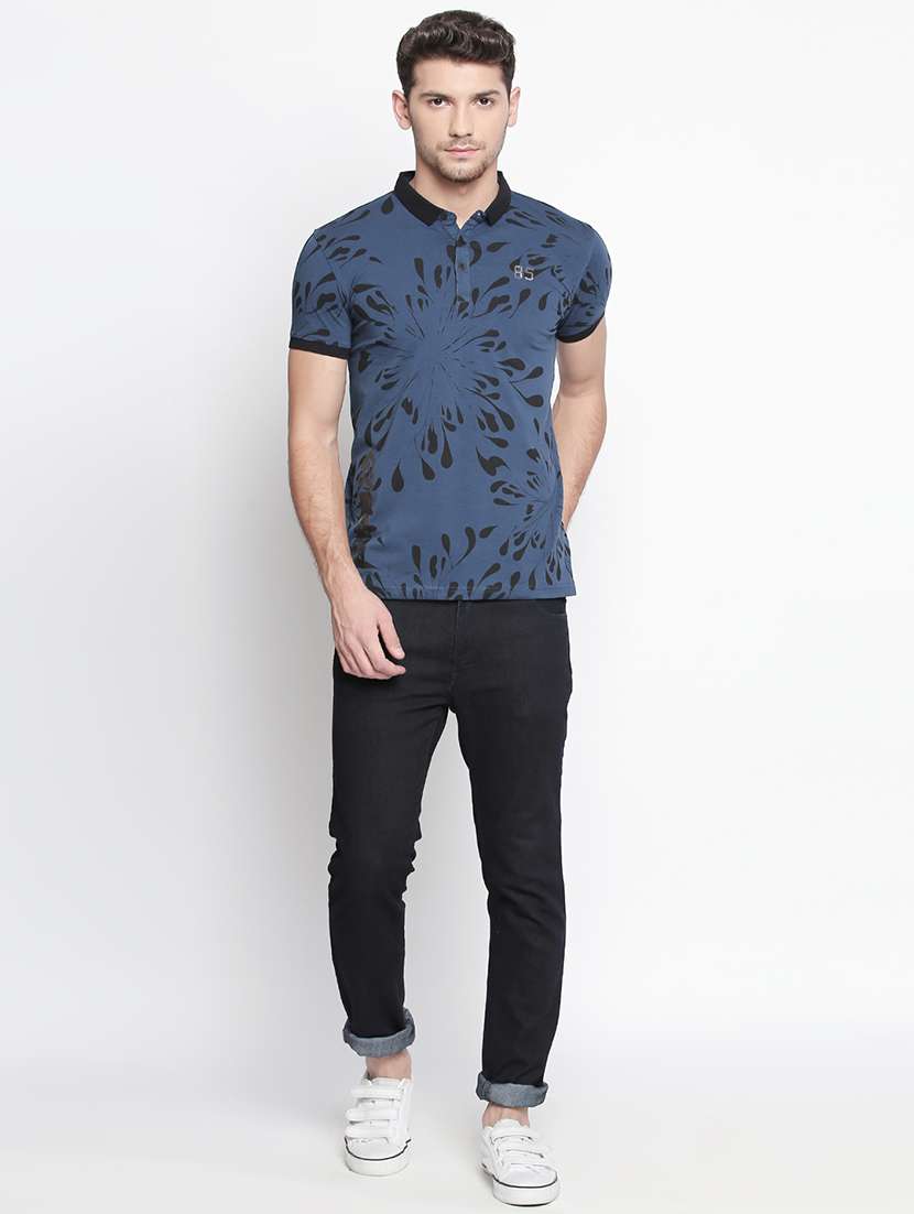 blue printed collared t-shirt - 15863811 - Standard Image - 3